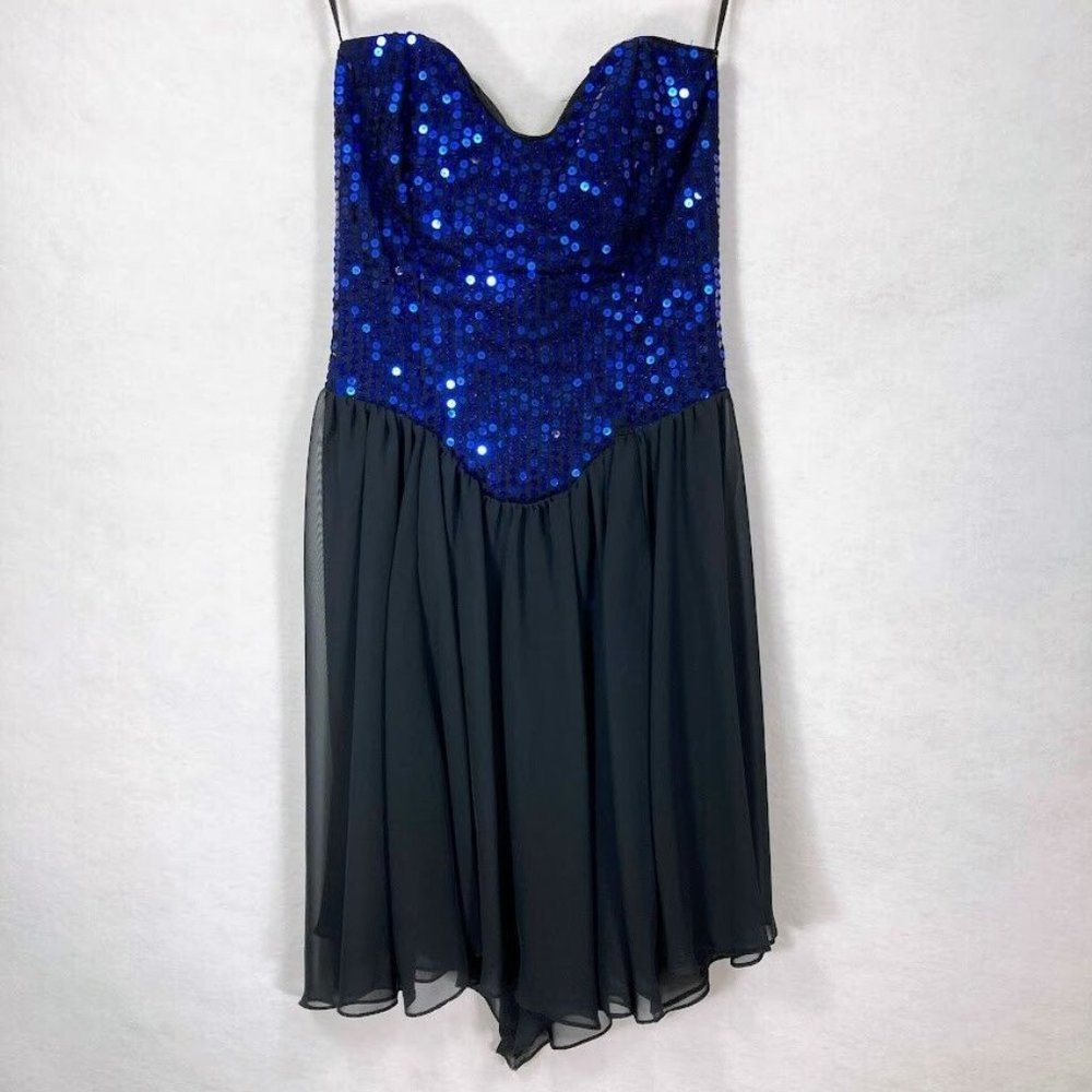 Jessica McClintock Gunne Sax Blue and Black Sequin Prom Dress